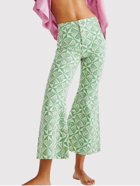 We The Free Pants - Free People We The Free Youthquake Printed Crop Flare Green Cream Pants size 25